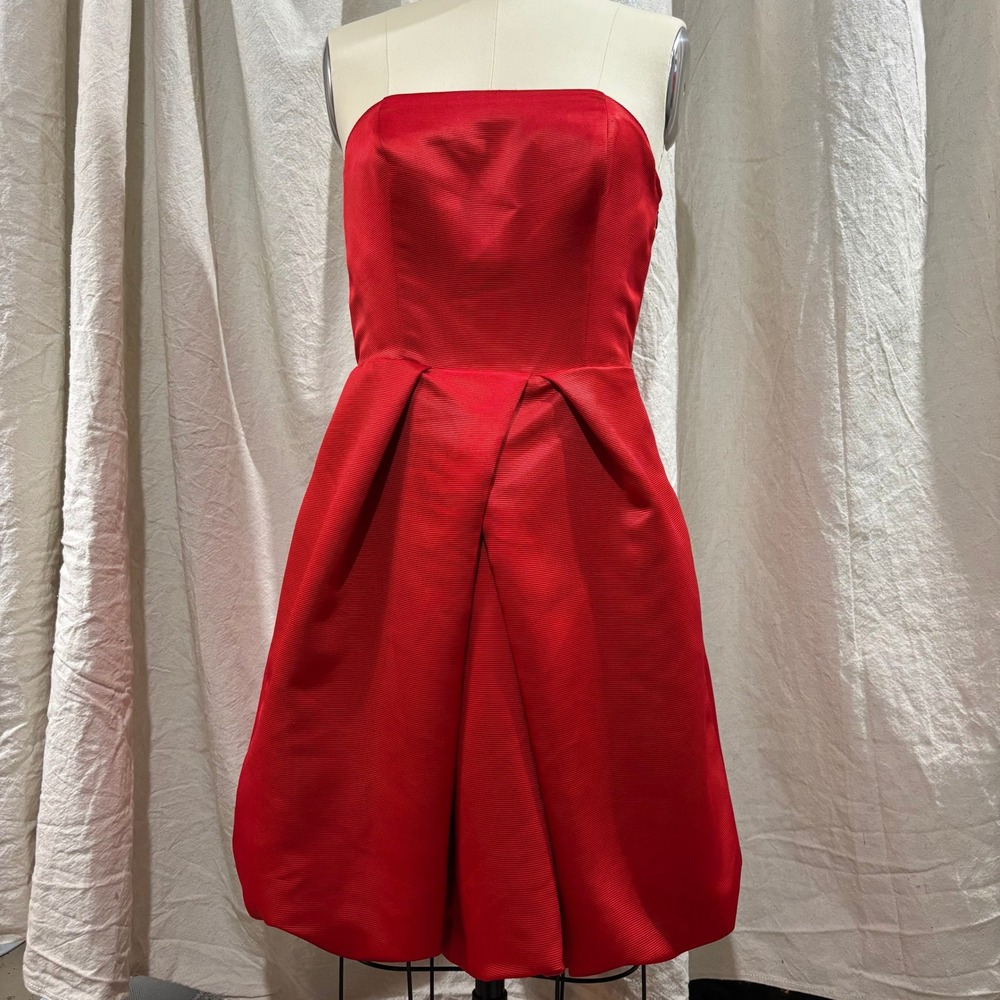 Express Design Studio‎ Vintage Y2K Red Strapless Bubble Hem Mini Dress Size 8